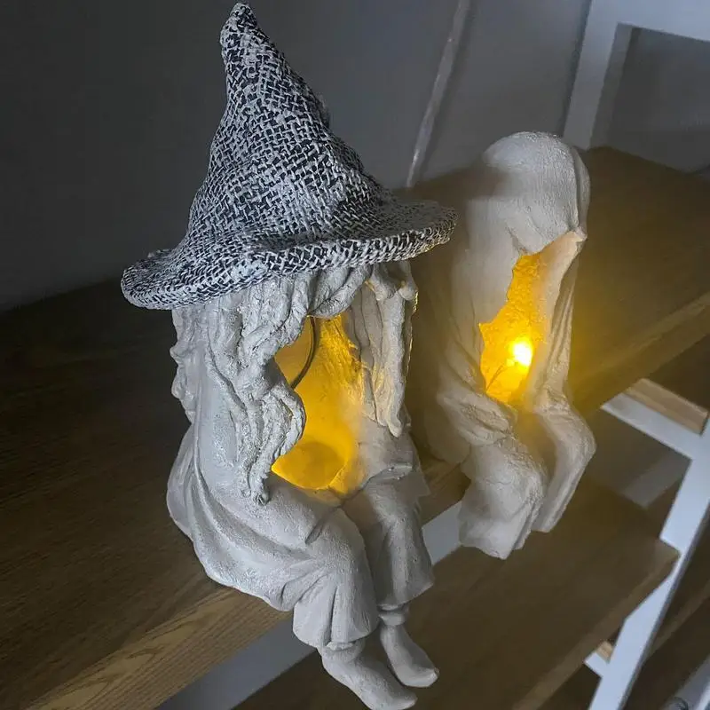 

Solar Light Witch Statue Spooky Ghost Sitting Sculpture Garden Solar Lamp Decor Halloween Horror Decor Ghost Resin Figurine