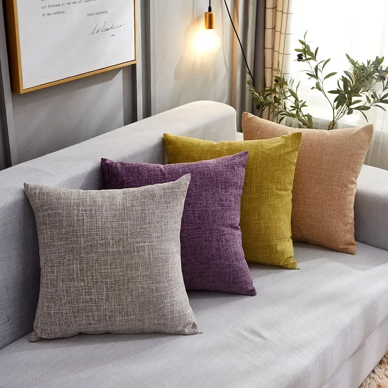 

Cushion Cover New pure color cotton linen thickened home pillow imitation hemp pillow case can be customized size wholesale