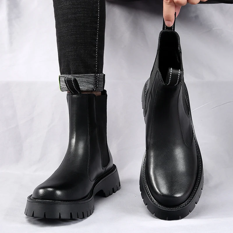 Bottines chelsea homme, boots en cuir classiques avec élastique_voghion.com