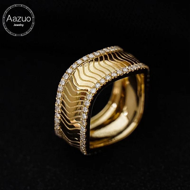 Aazuo Fine Jewelry 18K Solid Yellow Gold Real Diamond Fairy Wave Line Ring Dotato Per Donna Deluxe Banquet Fashion Jewelry Au750