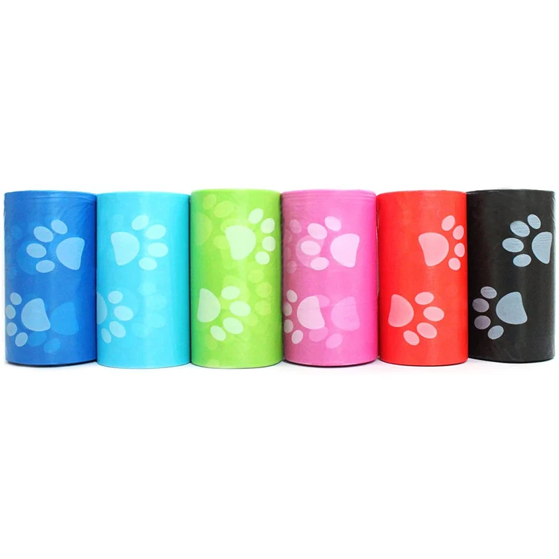 Disposable Pet Bags with Paw Prints, Poop Bags, Dog Waste Dispenser, 5Roll, 75Pcs dispensador bolsas caca perro