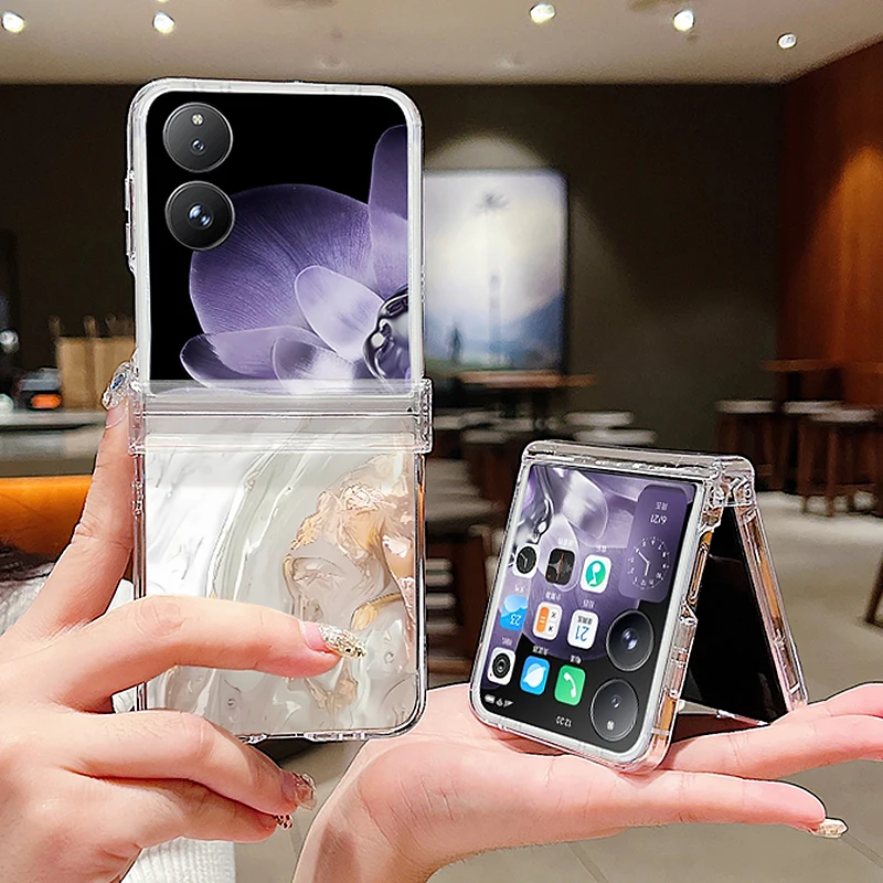 Colorful Marble Pattern Transparent Shockproof Phone Case - Hard PC Clear Folding Cover