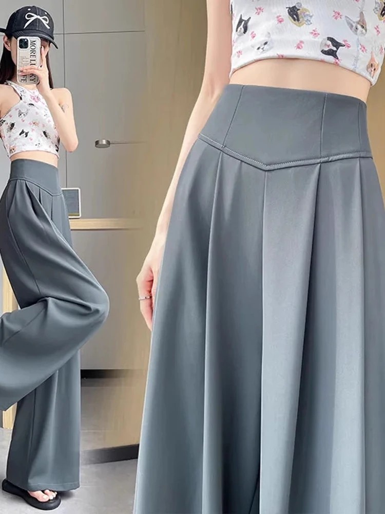 High Waist Wide Leg Suit Pants Women's Loose Fit Straight Casual Long Trousers Floor Length Korean Sle Commute Pants
