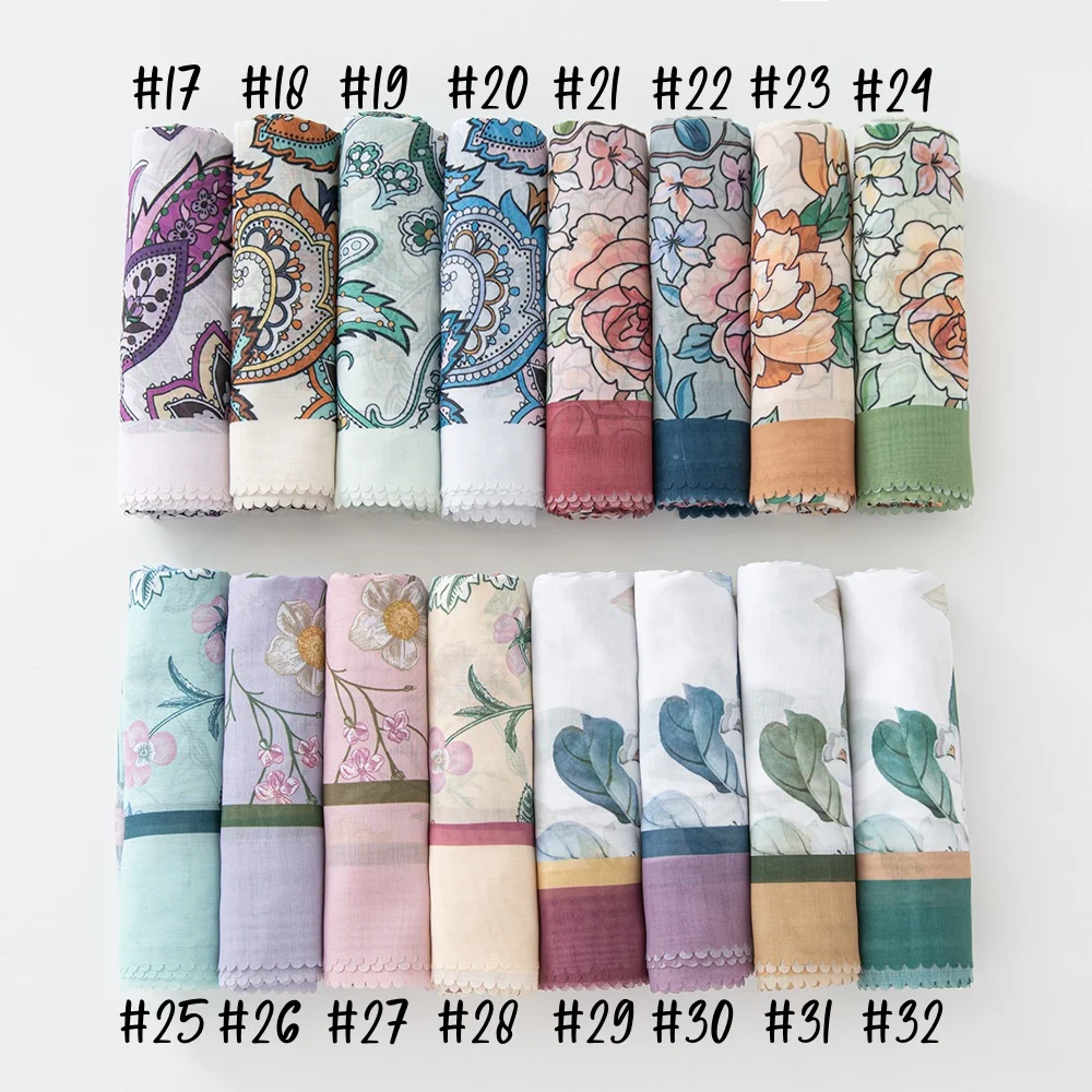 51Colors Malaysia Tudung Bawal Flower Print Hijab Laser Cut Edge Headscarf Premium Cotton Voile Soft Fashion Muslim Square Scarf 4