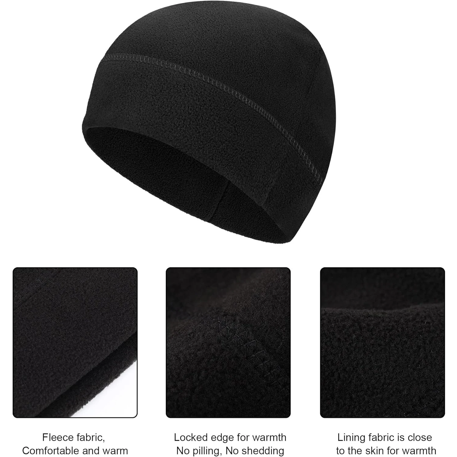 3 Pieces Winter Watch Skull Cap Men Warm Polar Fleece Beanie Hat Thick Windproof Unisex for Outdoor Exercising Helmet Liner 5