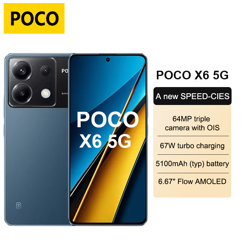 Global Version POCO X6 5G Smartphone 6.67 AMOLED Display Snapdragon 7s Gen 2 120Hz AMOLED Display 64MP Camera OIS 67W Charging