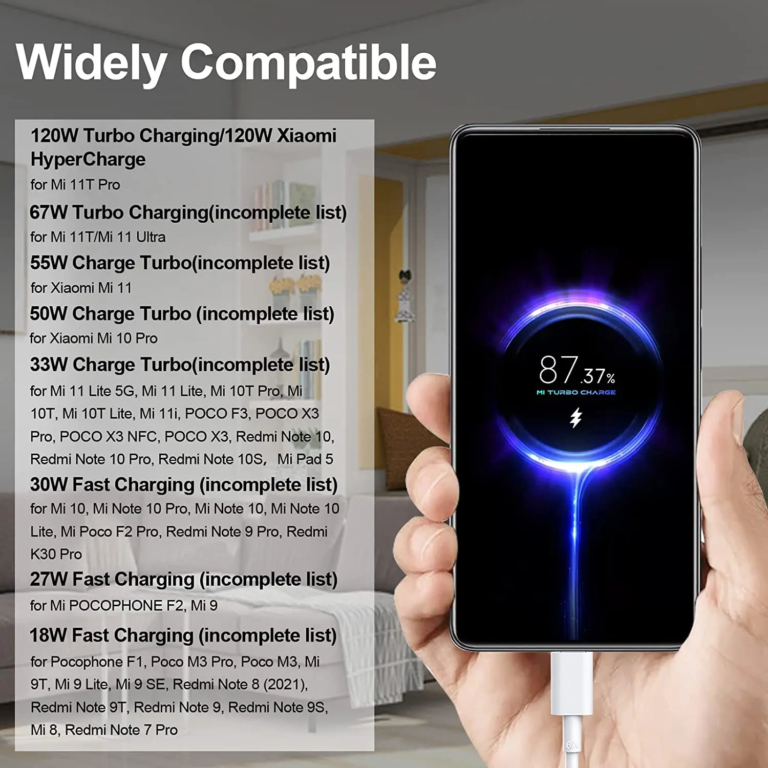 For Xiaomi Turbo Charger Cable 33 67W Fast Charging 6A For Redmi