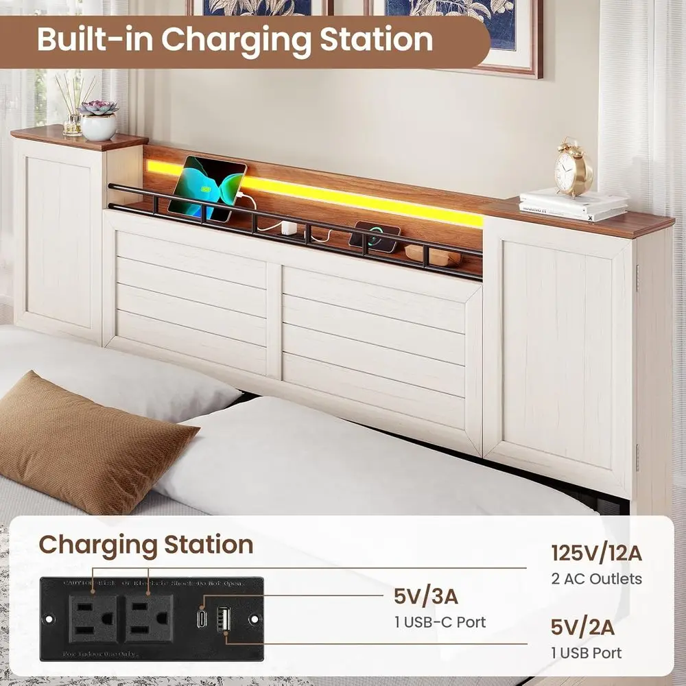 Rustic King-Size Bed with Barn Door Storage Cabinet 4