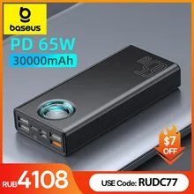 Baseus 65W 보조배터리 30000mAh PD 급속 충전 FCP SCP 보조배터리, 휴대용 외부 충전기, 스마트폰 노트북 태블릿용