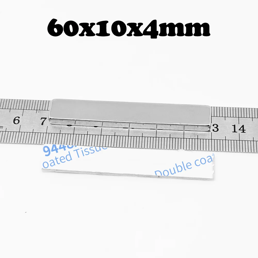 2/5/10/15/20 pz 60x10x4mm magnete di ricerca a blocco forte con magnete NdFeB permanente autoadesivo 60x10x4 3M 60x10x4