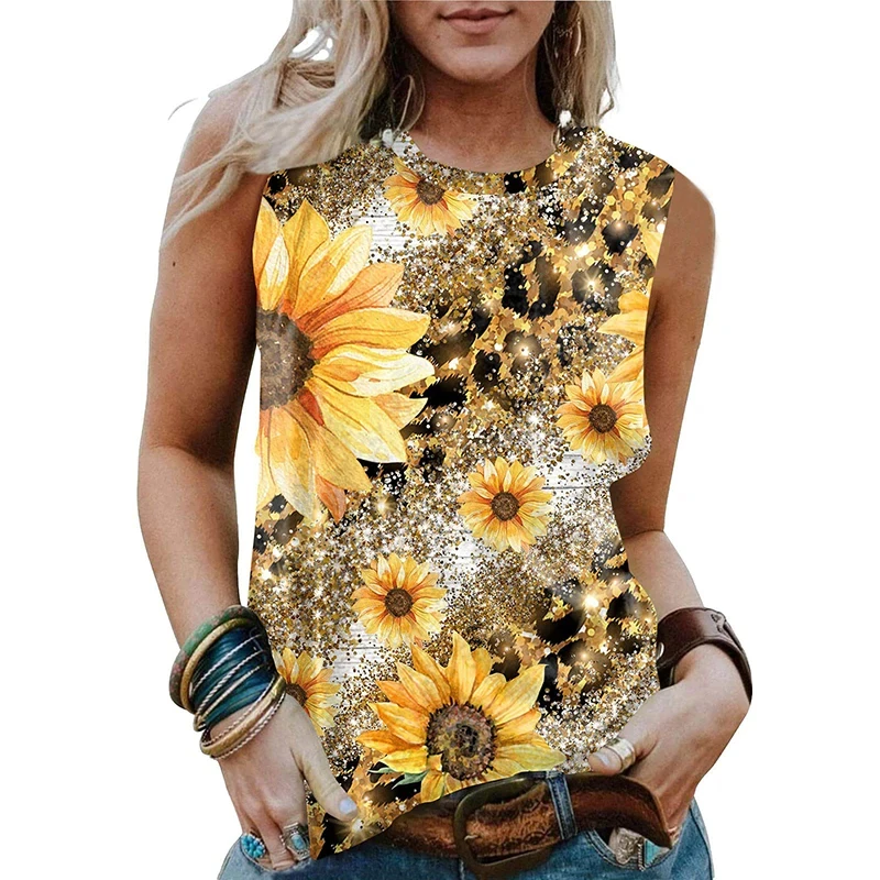 

Sunflower Leopard 3D Print Tank Tops Women Streetwear Y2k Tops Oversized Vest Off Shoulder Sleeveless Woman Sexy Clothing