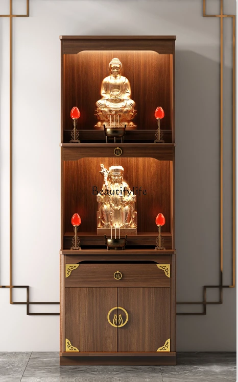 

New Chinese Style Clothes Closet Solid Wood God of Wealth Cabinet Bodhisattva Worship Table Three-Layer Earth God Cabinet
