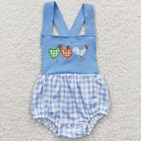 Wholesale Newborn Romper Floral Blue Jumpsuit Embroidery Chicken Toddler Kid Children Summer Matching Baby Boy Girl One-piece 2