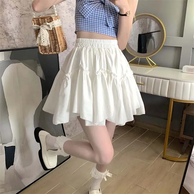 White Sweet A-line Skirts Women's Thin Irregular Hem Elastic