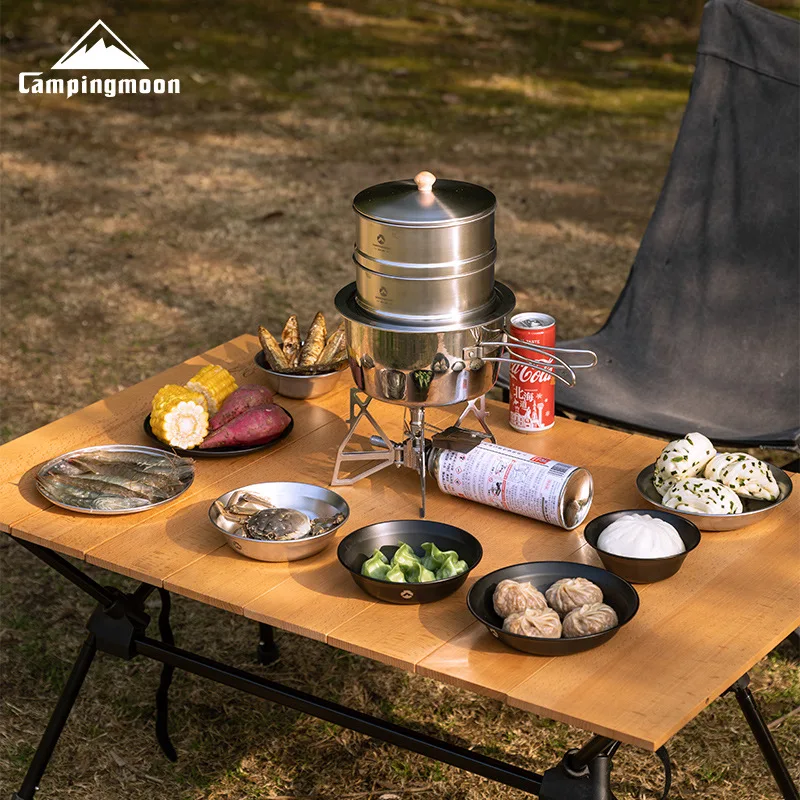 Campingmoon S363 Steamer Cooking Set 15cm Double-layer Steamer Base Cover Set Cooking Accessory
