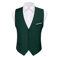 Barry.Wang Men's Sleeveless Vest Elegant Dark Green V-Neck Waistcoat Necktie Sets Leisure Groom Party Wedding Designer DM-2426 1