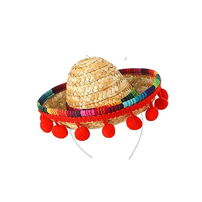 Kids Funny Hats Hairball Headdress Mexican Mini Hat Sombrero with Headband for Adult Pet Birthday Party hair accessories