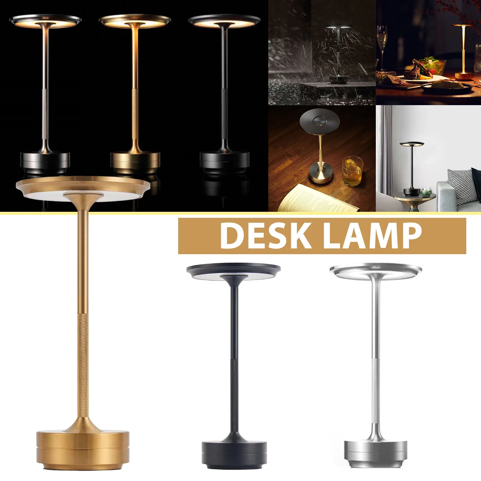 

Metallic LED Table Lamp Dimmable USB Charging Waterproof Desk Light Touching Control Bedside Lamp Lights For Indoor Lighting