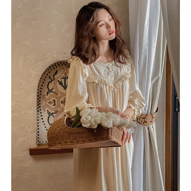 Ropa de dormir Vintage para vestido de princesa, pijamas bordados con volantes, camisas de estilo francés para camisón antiguo _ - AliExpress Mobile