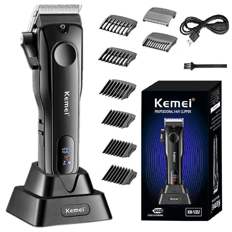 Kemei Rechargeable Hair Trimmer For Men Cordless Professional Beard Hair Clipper Electric Hair Cutting Machine Two Motor Speed