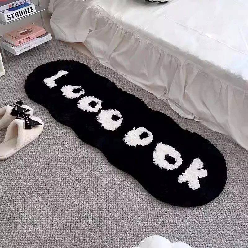 

Nordic Black White Letters Rug Tufting Bedroom Mat Living Room Carpet Floor Tidy Foot Pad Bedside Doormat Home Decor 40x120cm