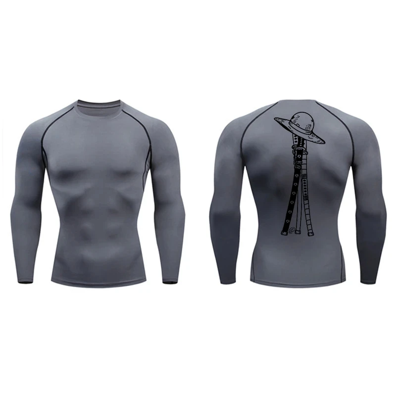 Sword Print Long Sleeve Compression Shirt for Men Athletic Quick Dry Tshirts Tops Gym Workout Running Baselayers Undershirts