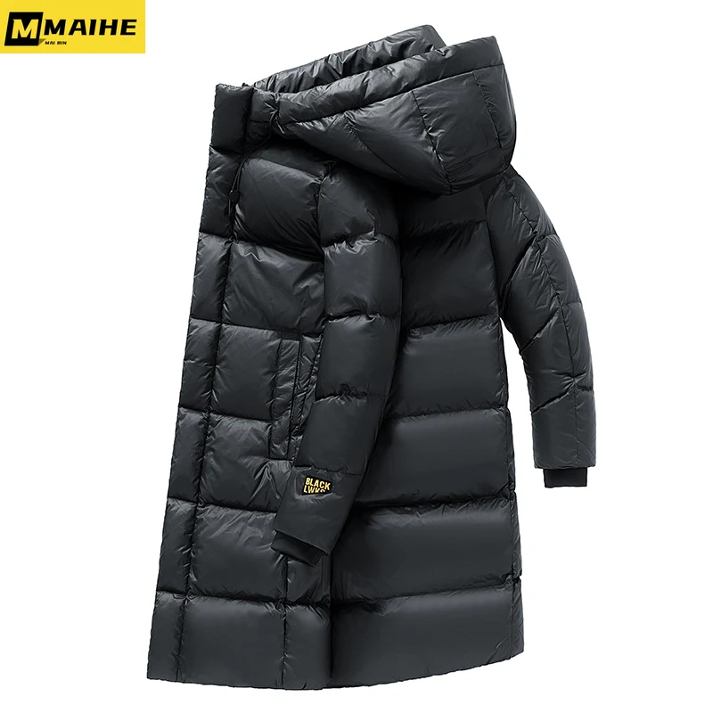 

High quality black gold medium length down jacket men's Winter jacket Windproof warm thick short down coats couple hooded parkas
