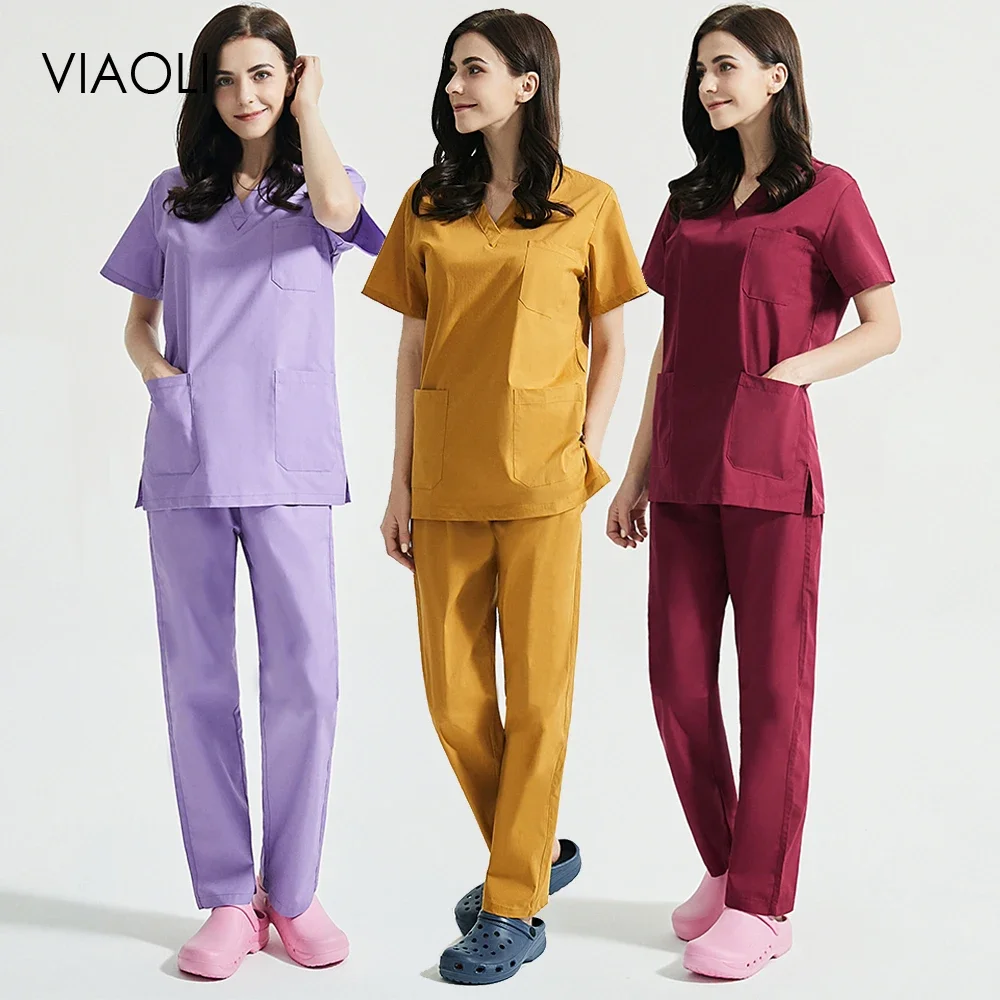 

Women Short Sleeve Beauty Uniform V-neck Scrubs Tops+Pants Spa Uniform Health Workers Working Uniform Set Scrub Suit Scrubs Set