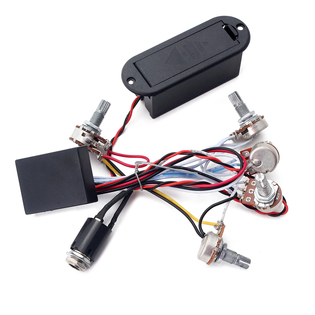 

1 Set Pre-Amplifier Wiring Circuit with Battery Case Dual Potentiometer for Active Bass Pickups Amplifying Line Guitar Harness