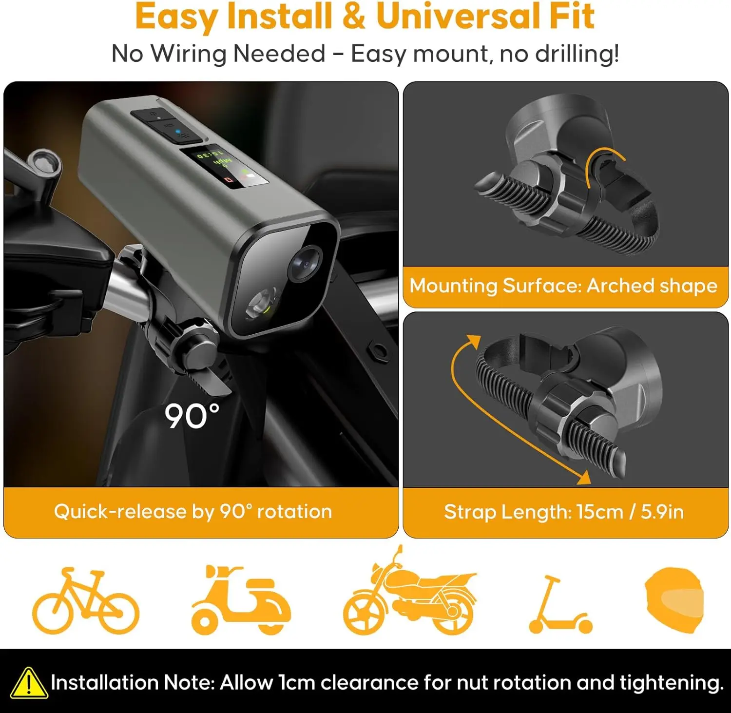 4K GPS Bike Camera with Headlight  Cycling Computer & Speedometer Sport Action DV 64GB, APP Control, IP65 Waterproof