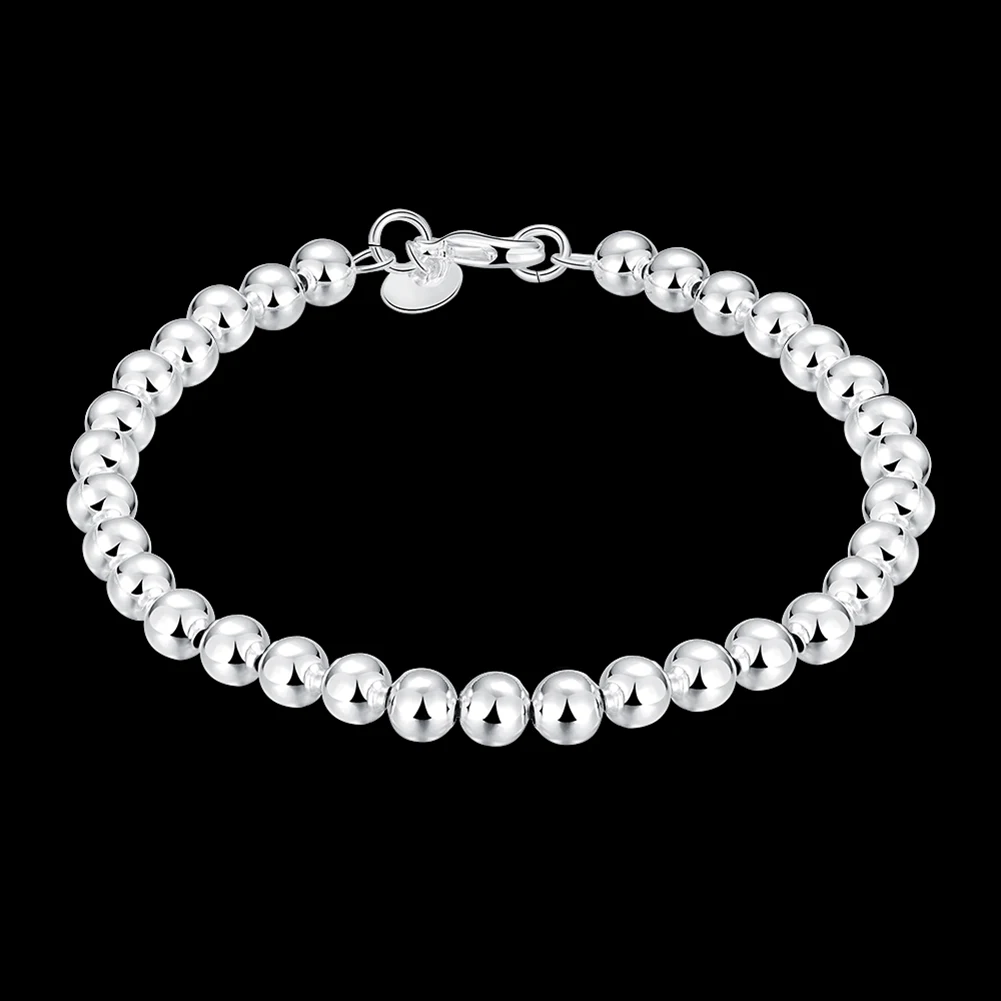 925 sterling silver charm 6mm beads chain Bracelet for men woman luxury Fashion Party Wedding Accessories Jewelry Christmas Gift silver hook men s necklace 925 sterling men jewelry wedding party birthday gift box pendant chain choker man fashion