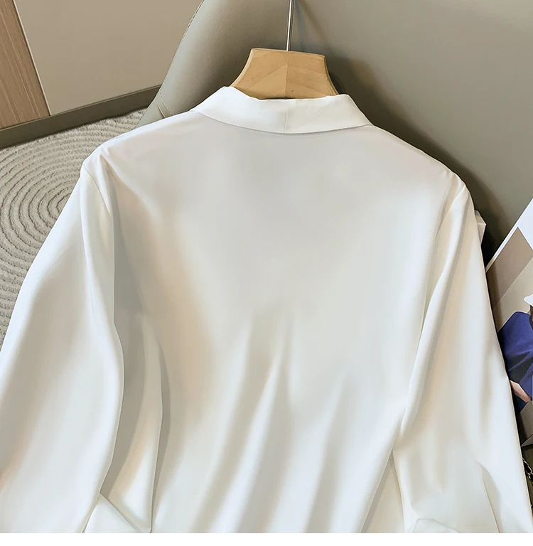 Übergrößen Chiffon-Bluse für Damen Frühling 2026 V-Ausschnitt Elegante Schwarze oder Weiße Bluse im Koreanischen Stil Vielseitige Blusen für Frauen – Detail 8