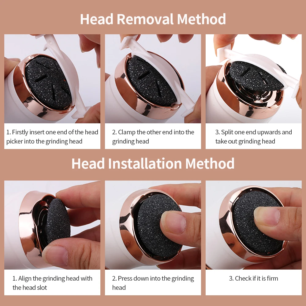 Electric Foot Callous Remover 3 Grinding Heads Waterproof Portable File Dead Hard Cracked Dry Skin Pedicure Tools Rechargeable 4