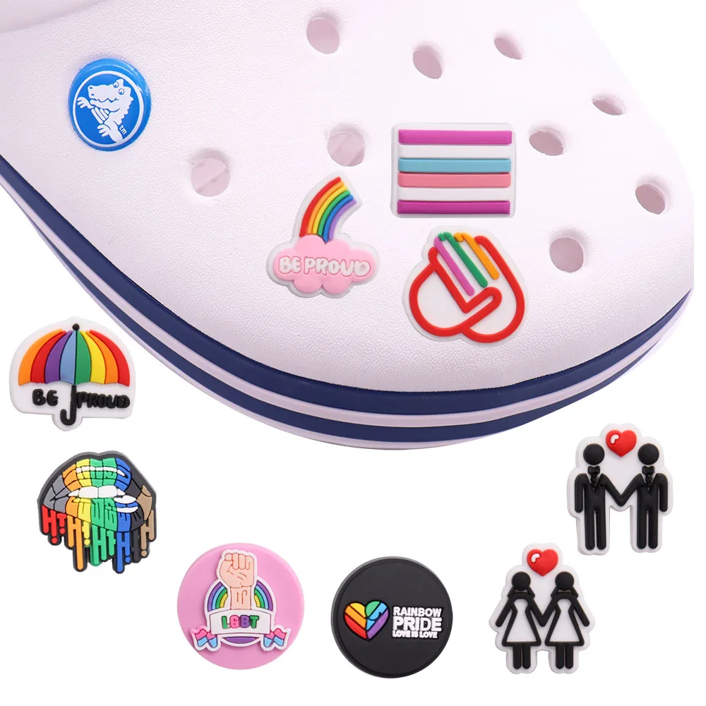 

1pcs Be Proud Rainbow Pride Peace PVC Accessories Shoe Charms Shoe Buckle Decorations fit Croc Wristband Party Kid's Gifts