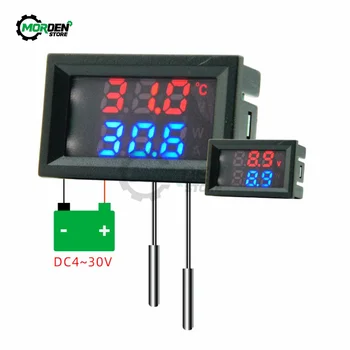 DC4-30V LED 디스플레이 듀얼 NTC 10K 3950 전압계 디지털 온도 센서 온도계, NTC 프로브 케이블 포함, 5V, 12V, 0.28 인치