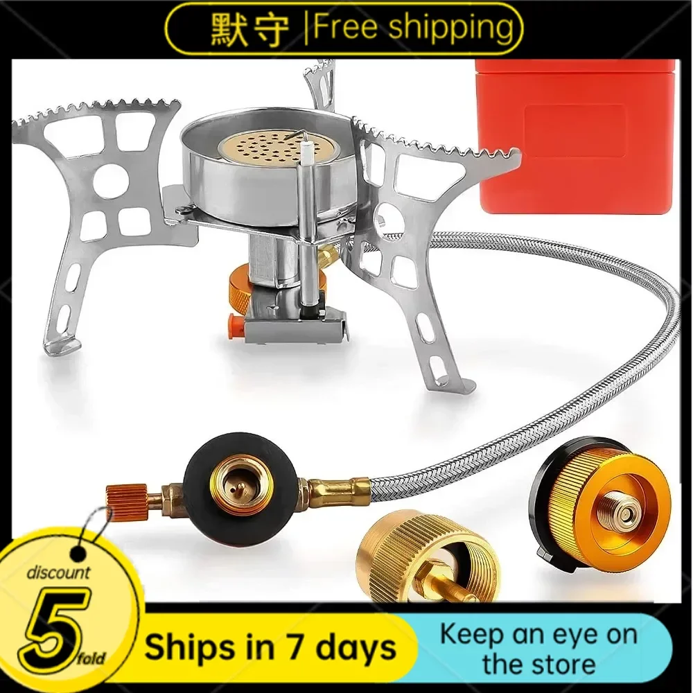 

Camping Stove with Collapsible Gas Stove with Piezo Ignition-Lightweight-Windproof-Butane Adapter Mini Stove Kit for Hiking