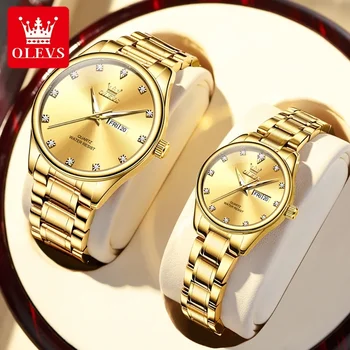 Olevs 3612 fashion couple watch luxury dial quartz watch men women stainless steel strap waterproof lovers wat