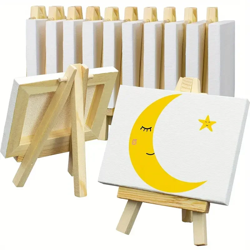12pcs Mini Canvas & Easel Set-Small Wooden Display Stands for Art and Crafts Painting Kit