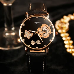 Elegant Women's Watches Butterfly Flower Pattern Bling Fashion Leather Strap Quartz Wrist Watch Women Female Clock Montres Femme
