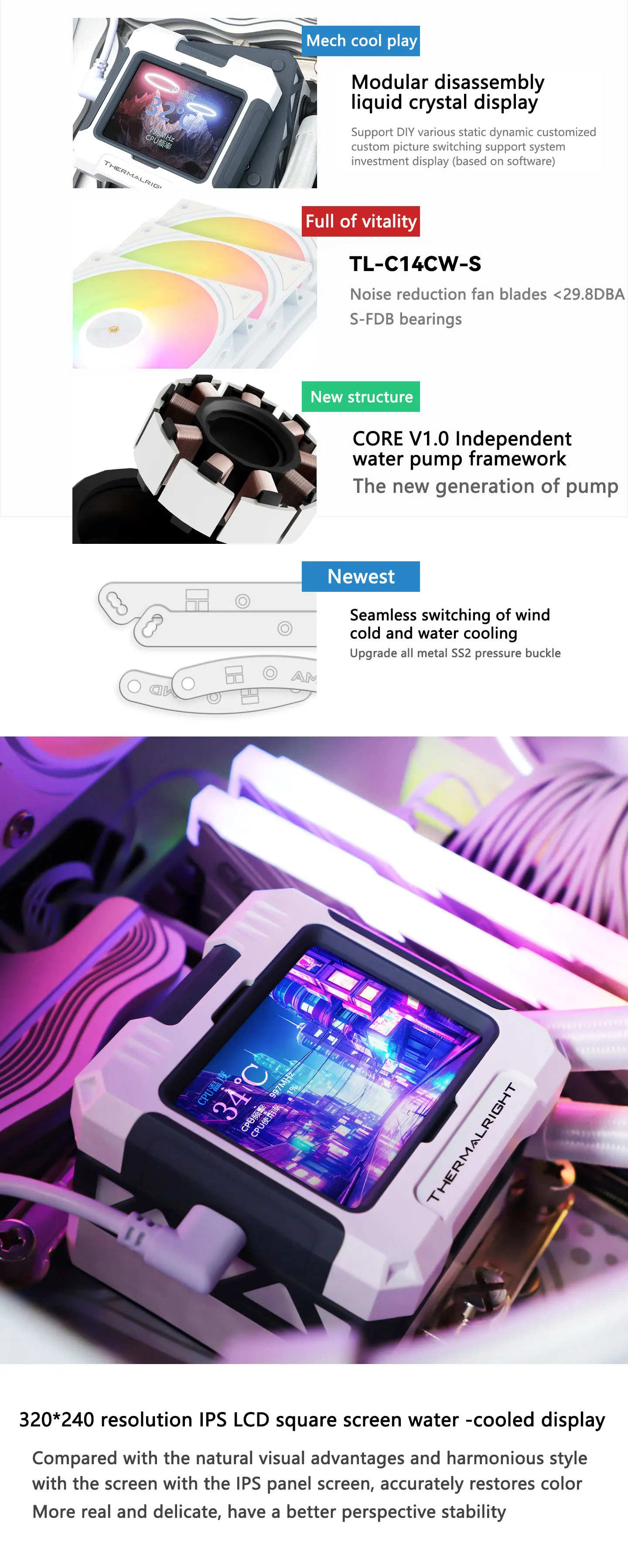 CPU Water cooling cooler 2.4" IPS LCD monitor Customizable themes For LGA1851/17
