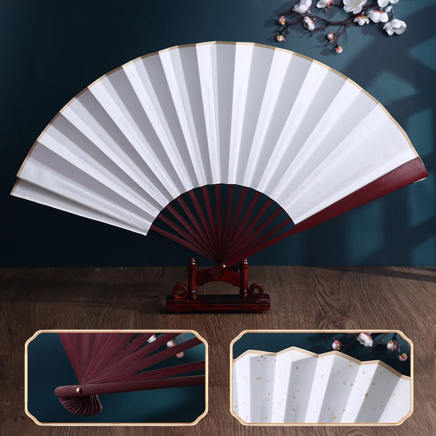 

1PC Blank White Hand Fans Hollow Out Rice Paper Chinese Folding DIY Fan Painting Calligraphy Program Bamboo Fan Home Decoration