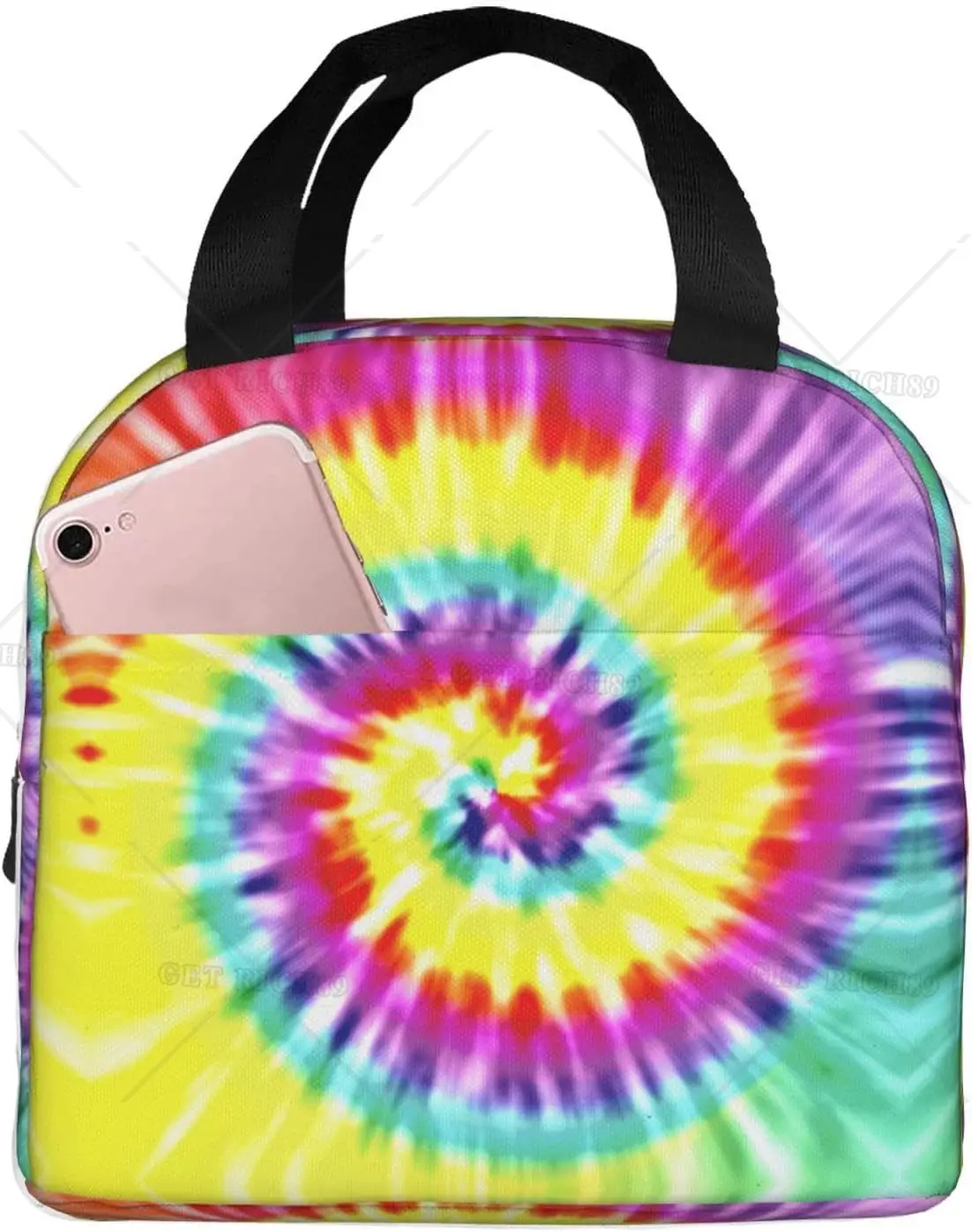 

Tye Dye Art Lunch Bag Women Tote Bag Insulated Lunch Box Water Resistant Thermal Soft Liner Lunch Container for Picnic Travel
