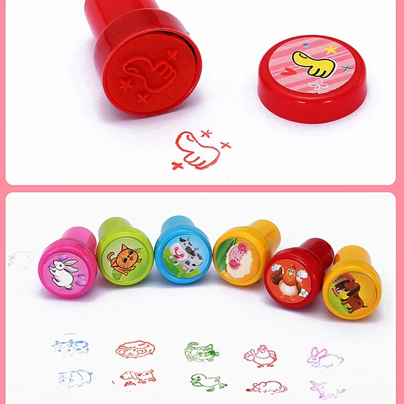 10pcs Children Toy Stamps Smiley Face Kids Seal Scrapbooking Stamper DIY Painting Photo Album Decor Cartoon Animal Dinosaur Seal