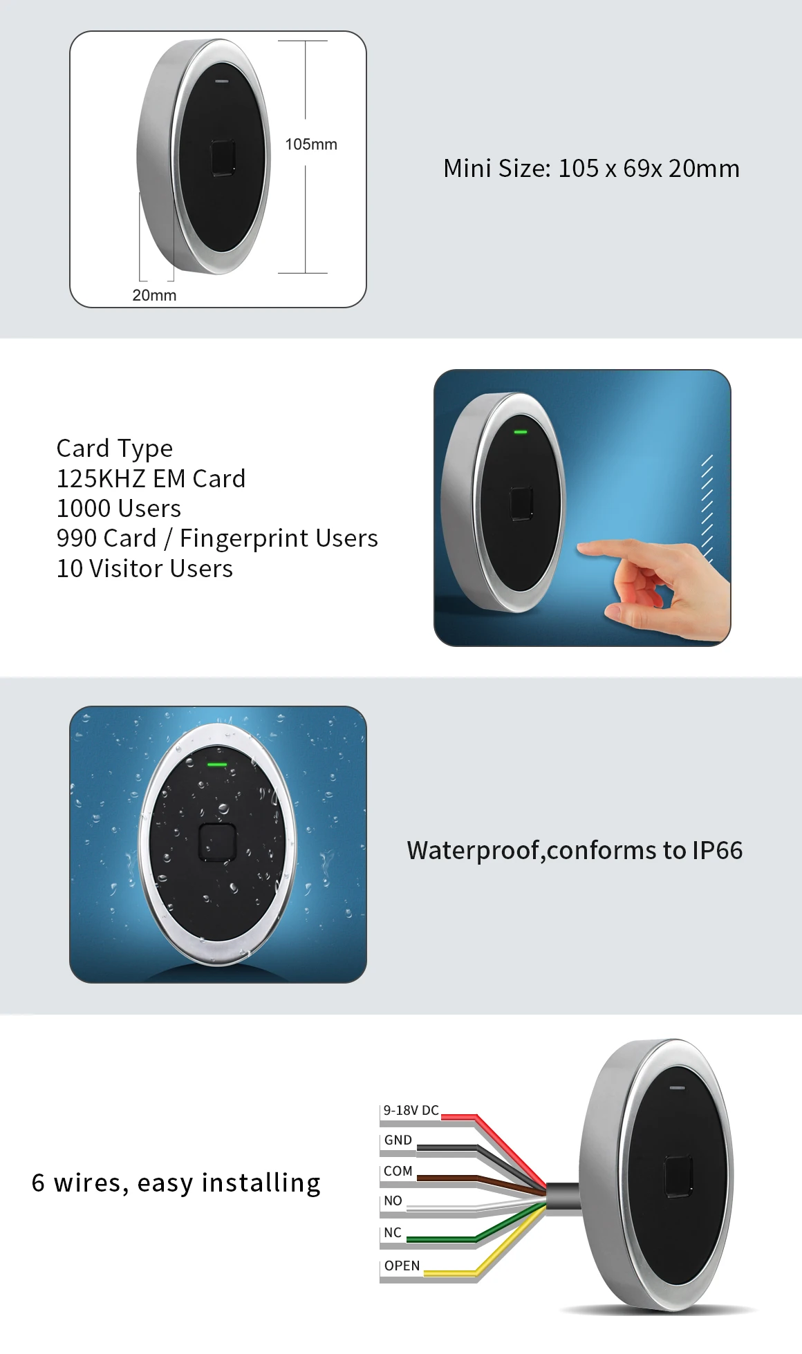 Metal Anti-hit Biometric Fingerprint Access Control IP66 Waterproof Mini Access