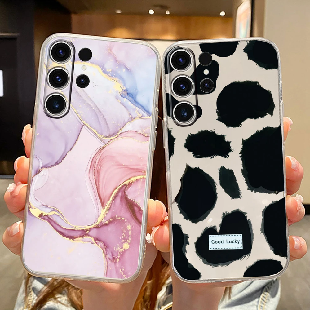 White Leopard Print Clear Phone Case - Artistic Marble Design