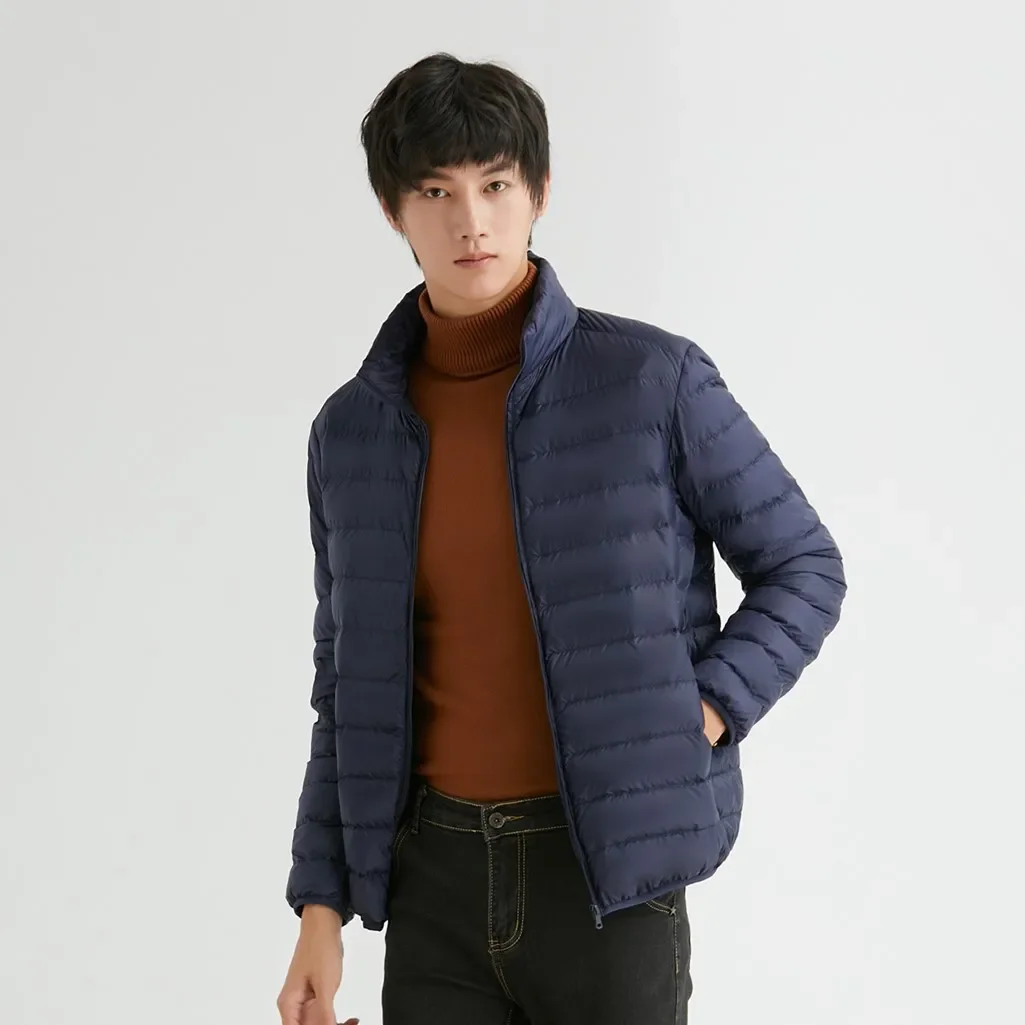 일본 U-home 남성용 경량 다운 코튼 패딩 코트, 스탠드 칼라 90 화이트 플리스 안감, 겨울 재킷