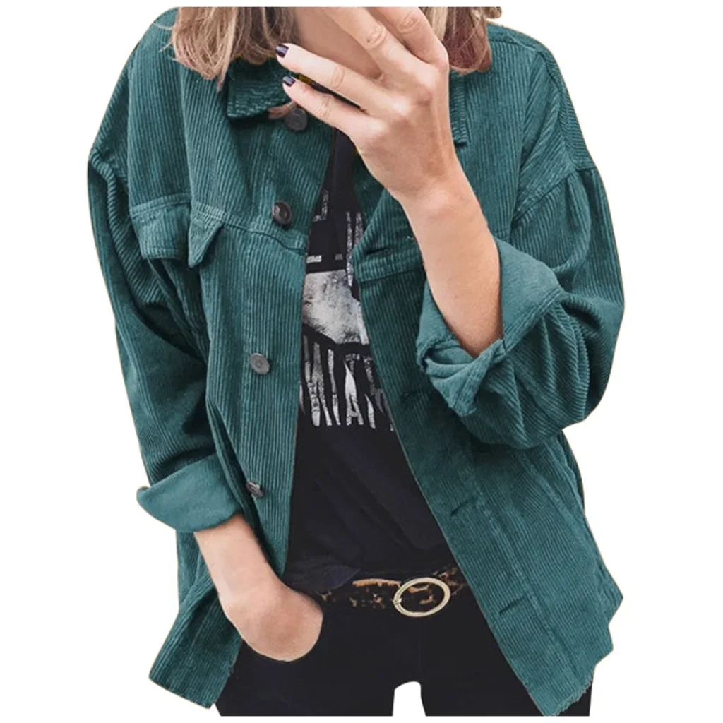 2023 Autumn Winter New Female  Corduroy Button Up Cardigan Long Sleeve Lapel Loose Thickened Shirt Women Wear