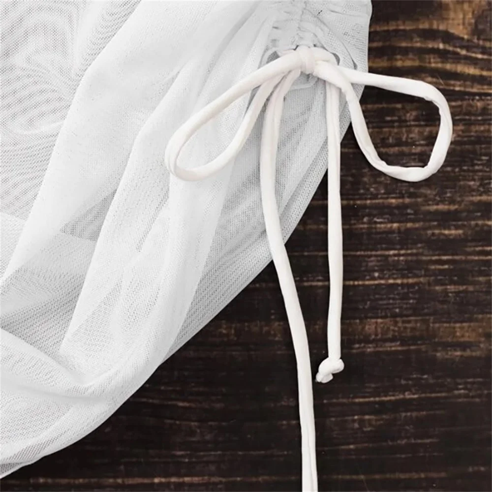 Translucent Sexy Swimsuit Beach Skirt Seaside Holiday Gauze Skirt Ruffled Overskirt Mesh Drawstring Solid Beachwear Hip Skirt 5