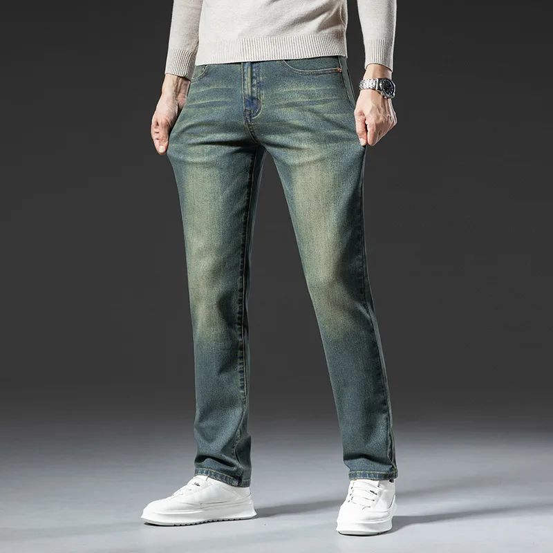 Fall branded stretch men's jeans Fashionable retro slim denim trousers Men's casual straight blue stretch pants 2023 new style 5