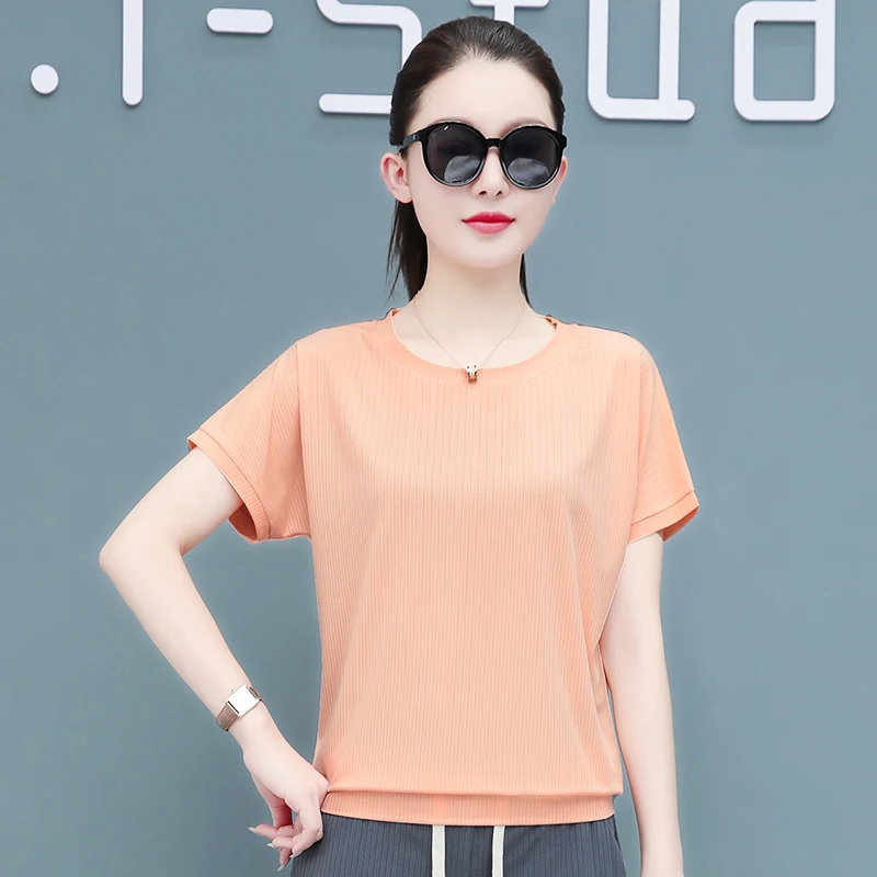 

Новая удобная Универсальная быстросохнущая летняя футболка из ледяного шелка с круглым вырезом и коротким рукавом, женская модная Свободная Повседневная Спортивная футболка